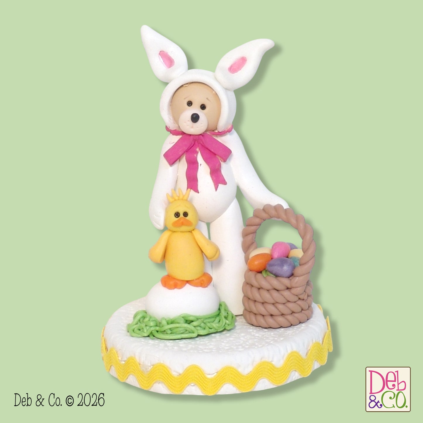 Bear in BUNNY Suit Figurine on Optional Base with Ric Rac