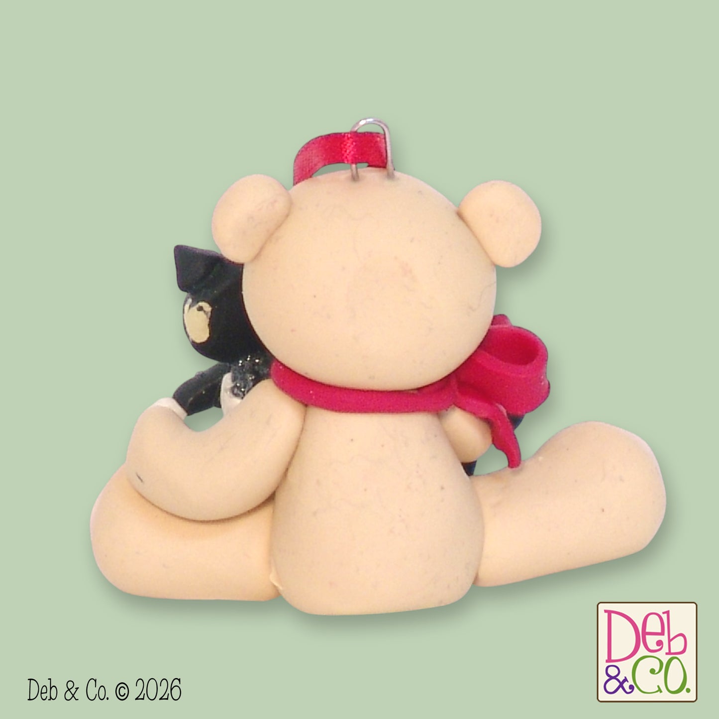 Belly Bear w/ KITTY CAT Personalized Christmas Ornament - Handmade Polymer Clay
