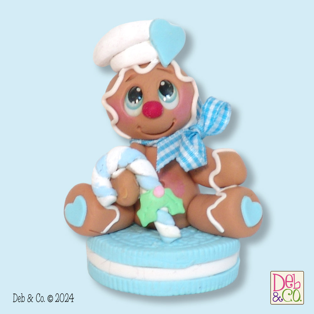 Boy Gingerbread Clay Figure on Blue Cookie Christmas Figurine