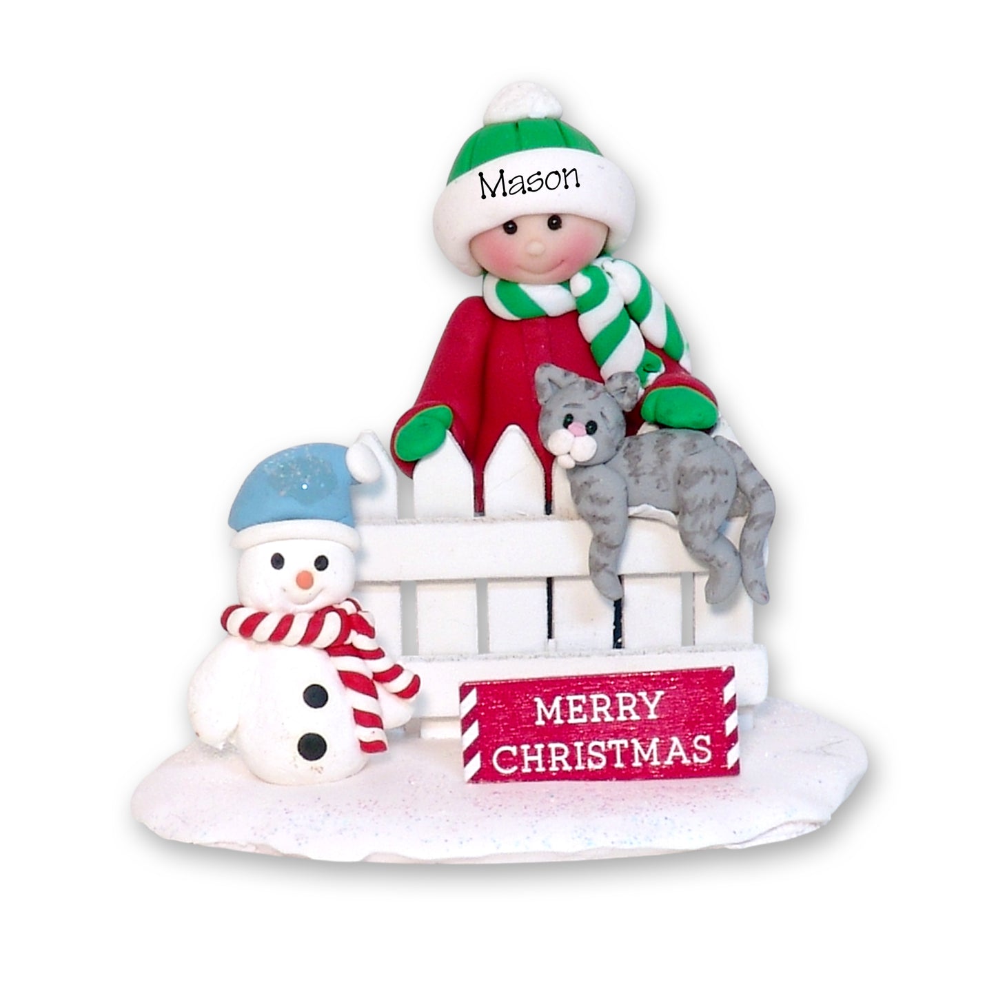 Little kid with Gray Kitty Cat on Fence