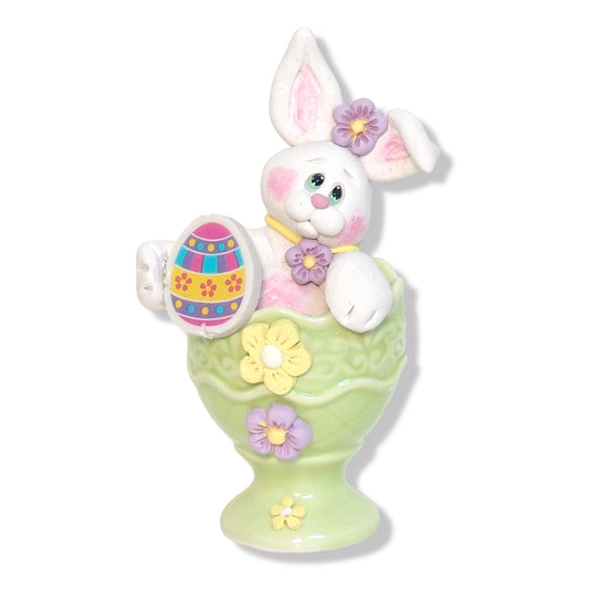 Bunny Rabbit in Egg Cup - Polymer Clay