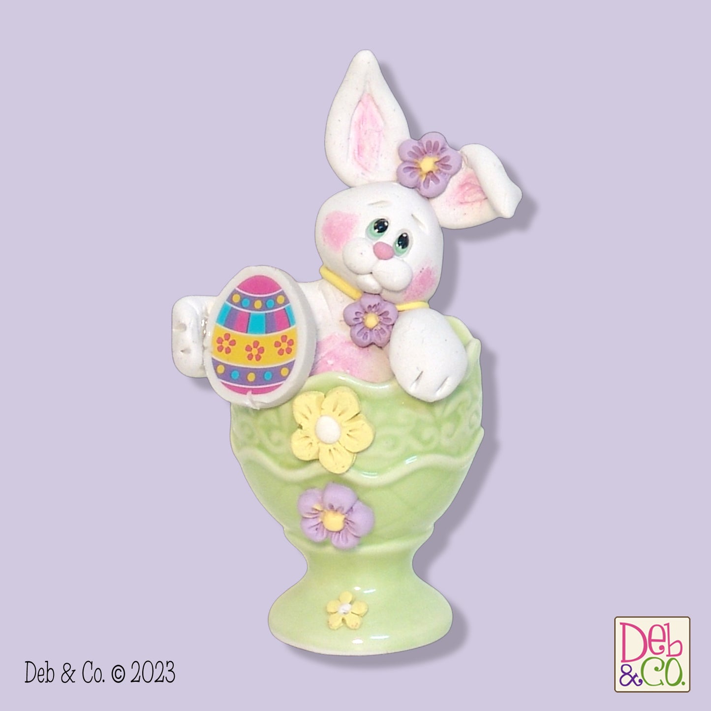 Bunny Rabbit in Egg Cup - Polymer Clay