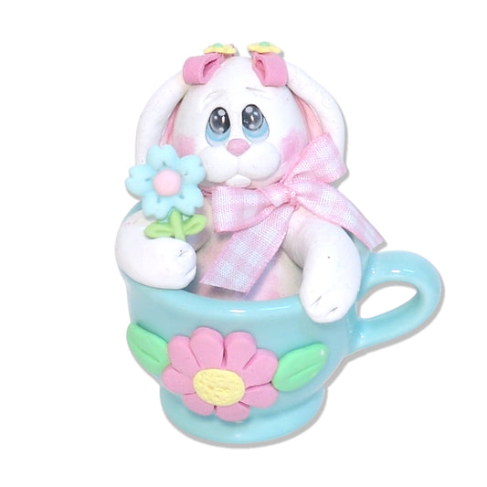 Polymer Clay Baby Easter Bunny in Teacup