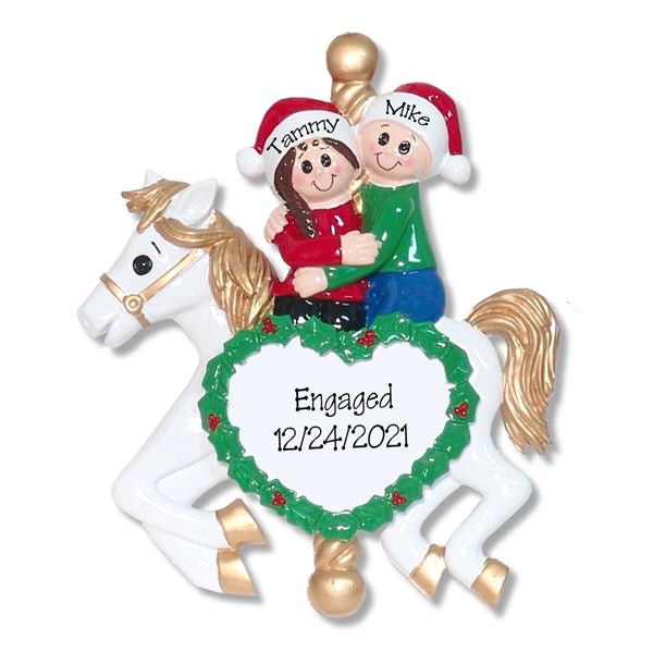 Couple on Carousel Horse Personalized Christmas Ornament - RESIN