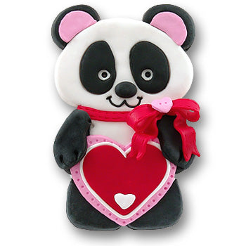 Valentine Panda Bear w/Heart Personalized Ornament in Tin Envelope