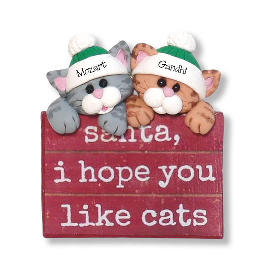 2 Kitty Cats on "Santa, I Hope You Like Cats" Sign
