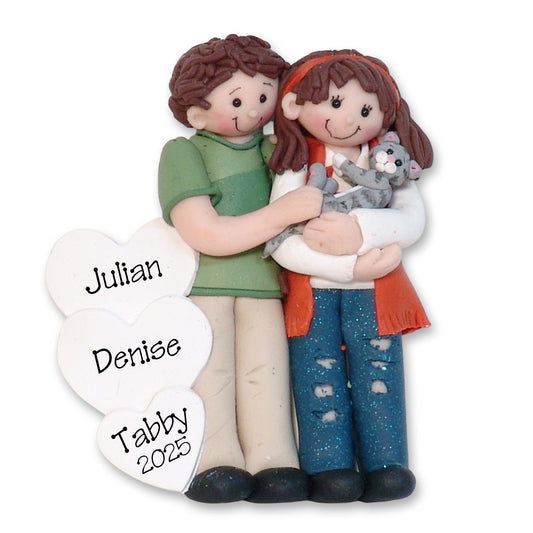 Couple with Kitten Personalized Christmas Ornament in Custom Gift Box 2