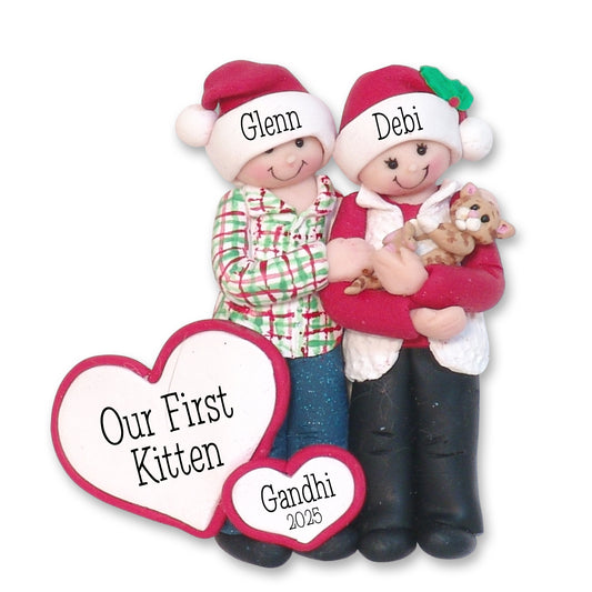 Couple with Kitten Personalized Christmas Ornament in Custom Gift Box 3