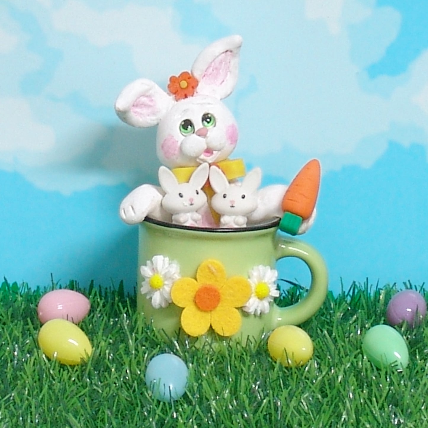 Bunny Rabbit in Miniature Coffee Mug - Polymer Clay