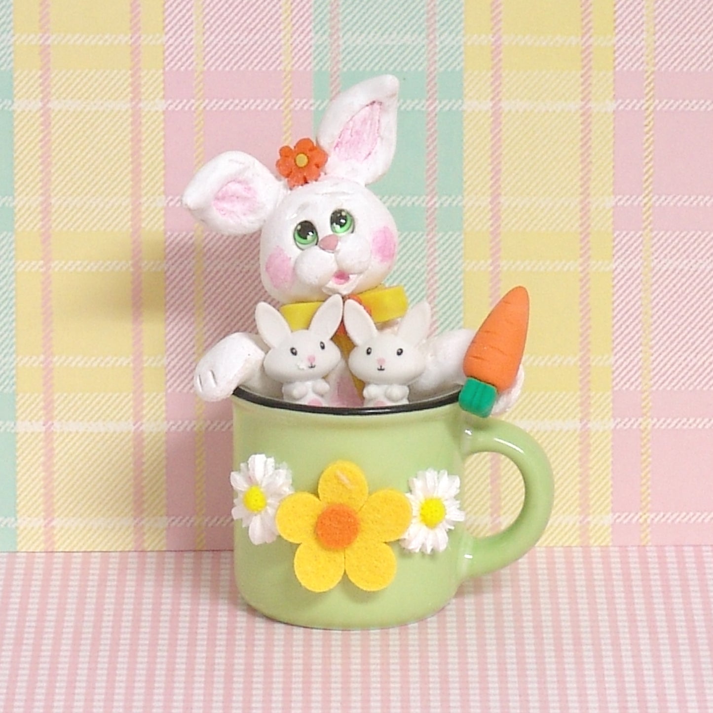 Bunny Rabbit in Miniature Coffee Mug - Polymer Clay