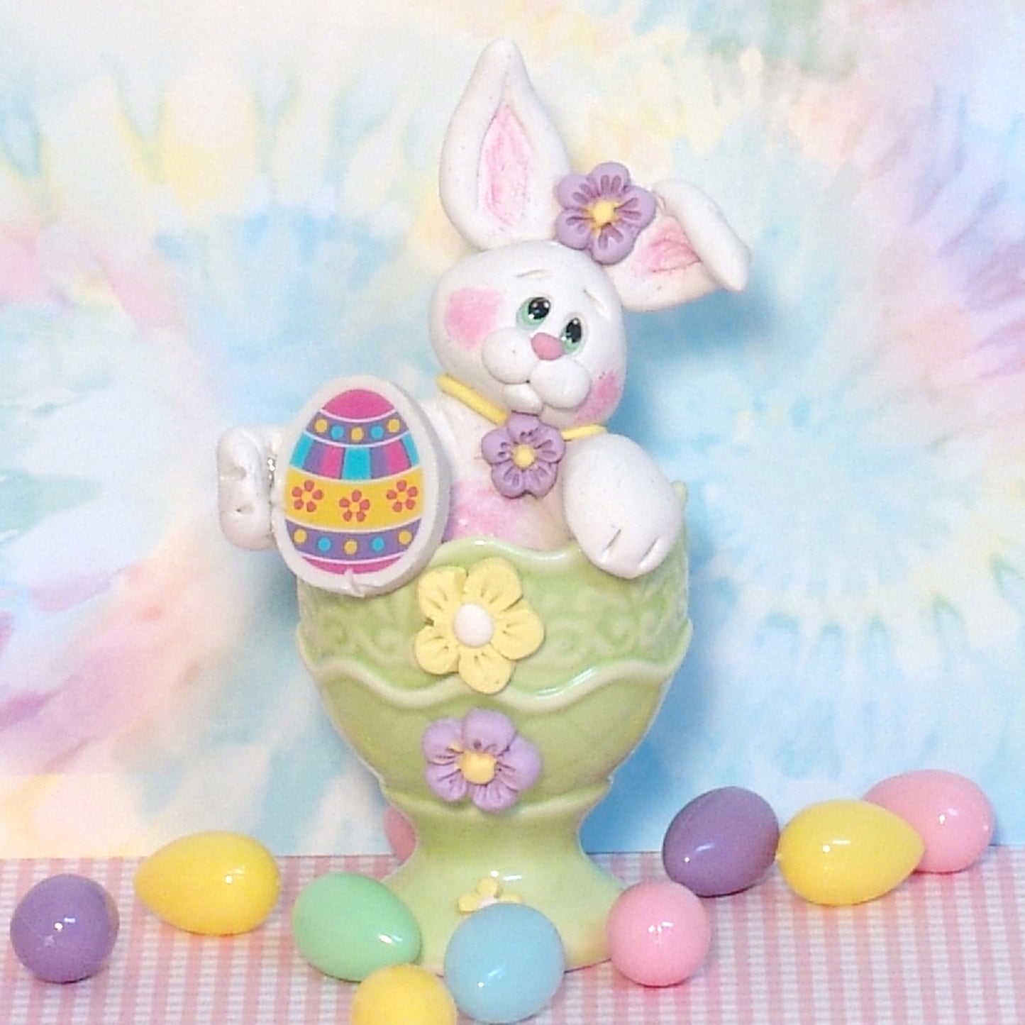 Bunny Rabbit in Egg Cup - Polymer Clay