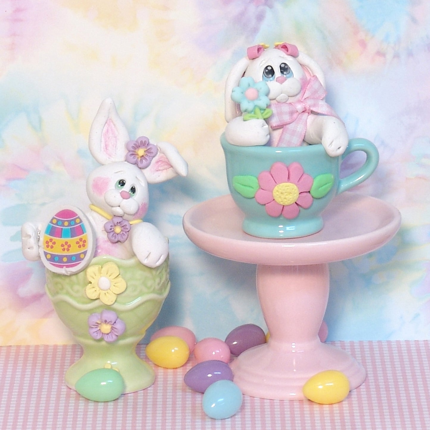 Bunny Rabbit in Egg Cup - Polymer Clay