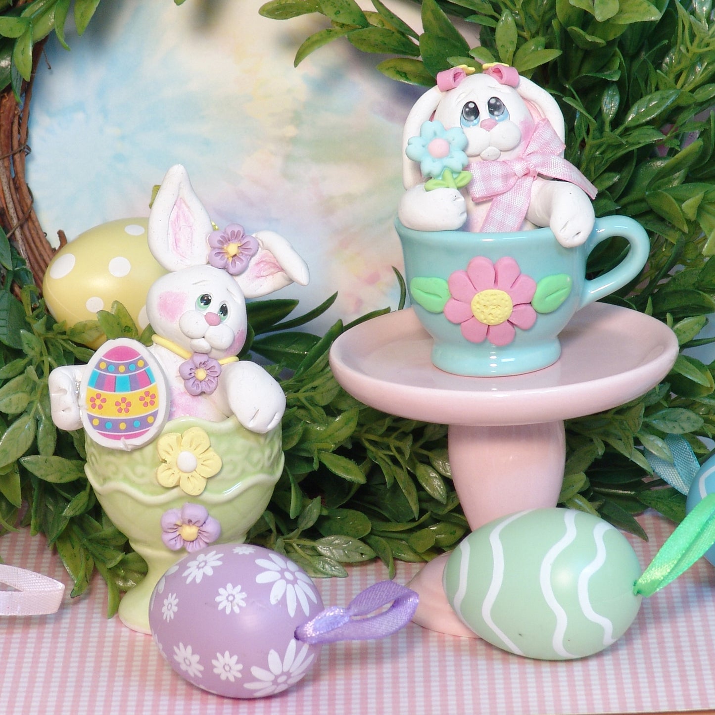 Bunny Rabbit in Egg Cup - Polymer Clay