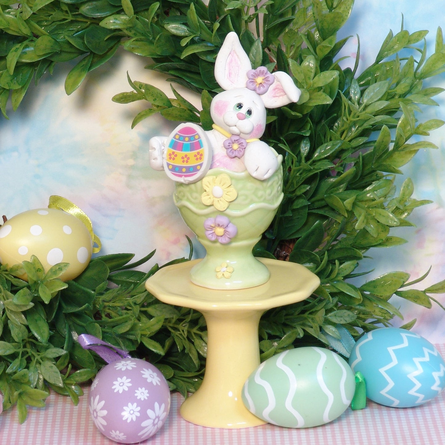 Bunny Rabbit in Egg Cup - Polymer Clay