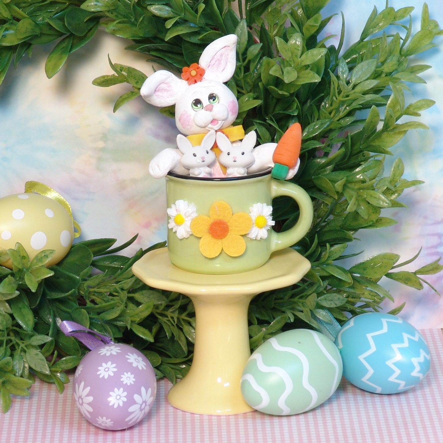 Bunny Rabbit in Miniature Coffee Mug - Polymer Clay
