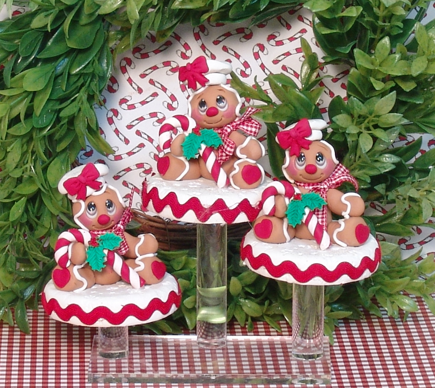Gingerbread Clay Figure with Candy Cane Handmade Figurine