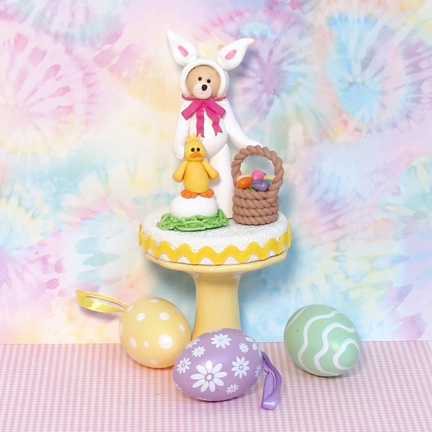 Bear in BUNNY Suit Figurine on Optional Base with Ric Rac