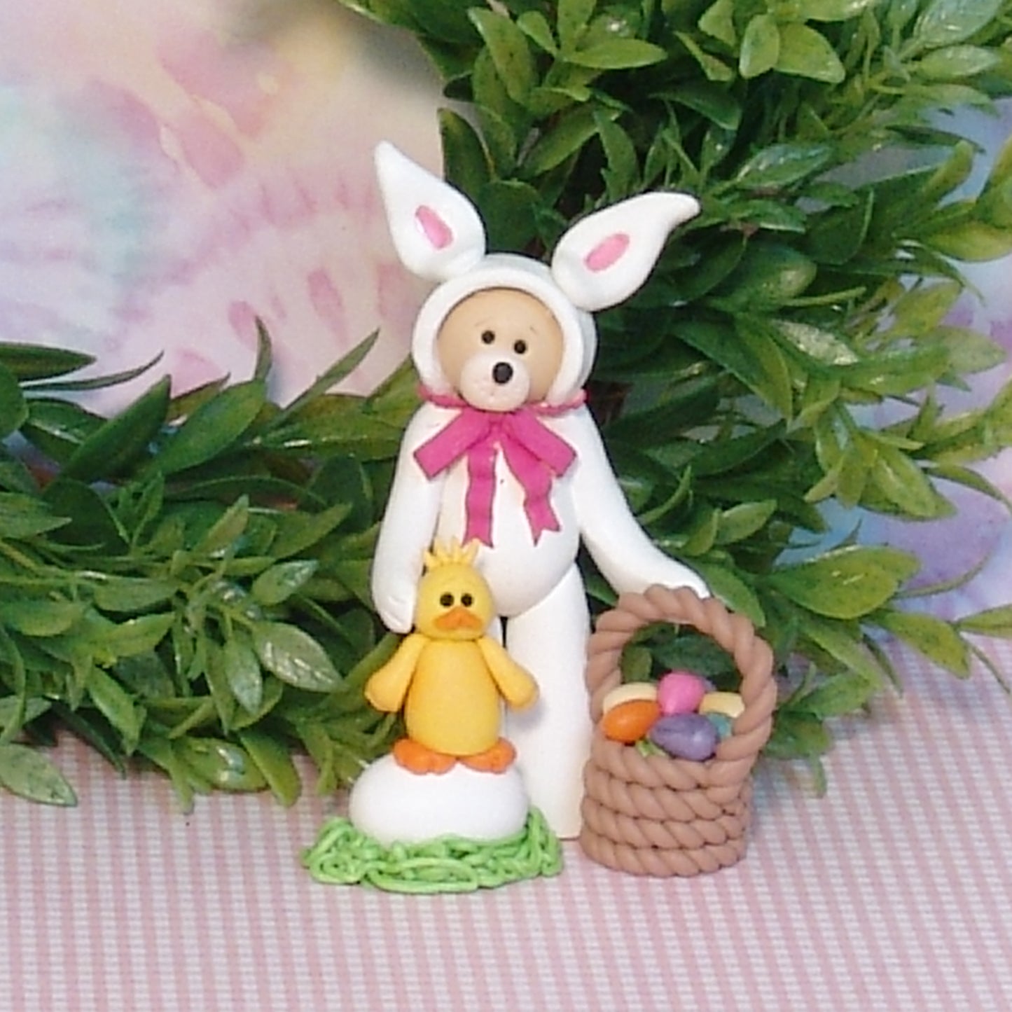 Bear in BUNNY Suit Figurine on Optional Base with Ric Rac