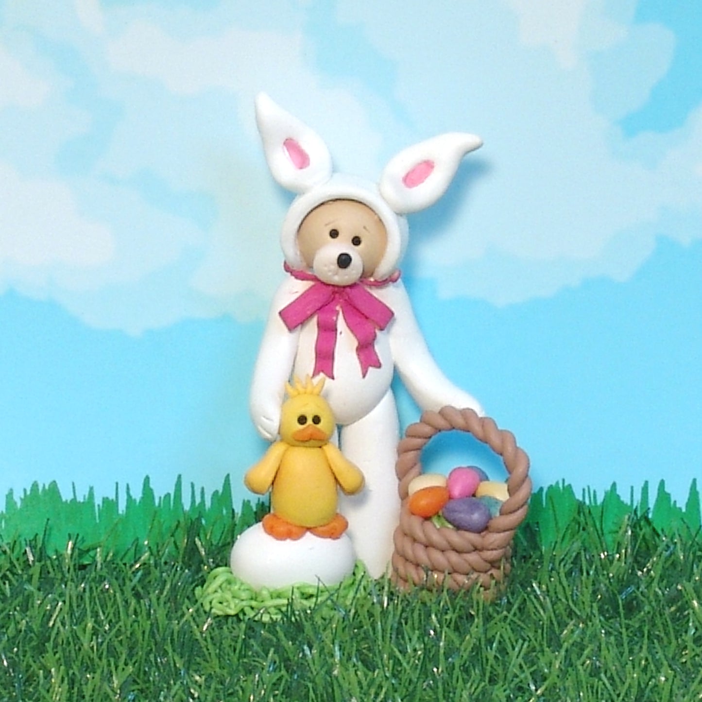 Bear in BUNNY Suit Figurine on Optional Base with Ric Rac