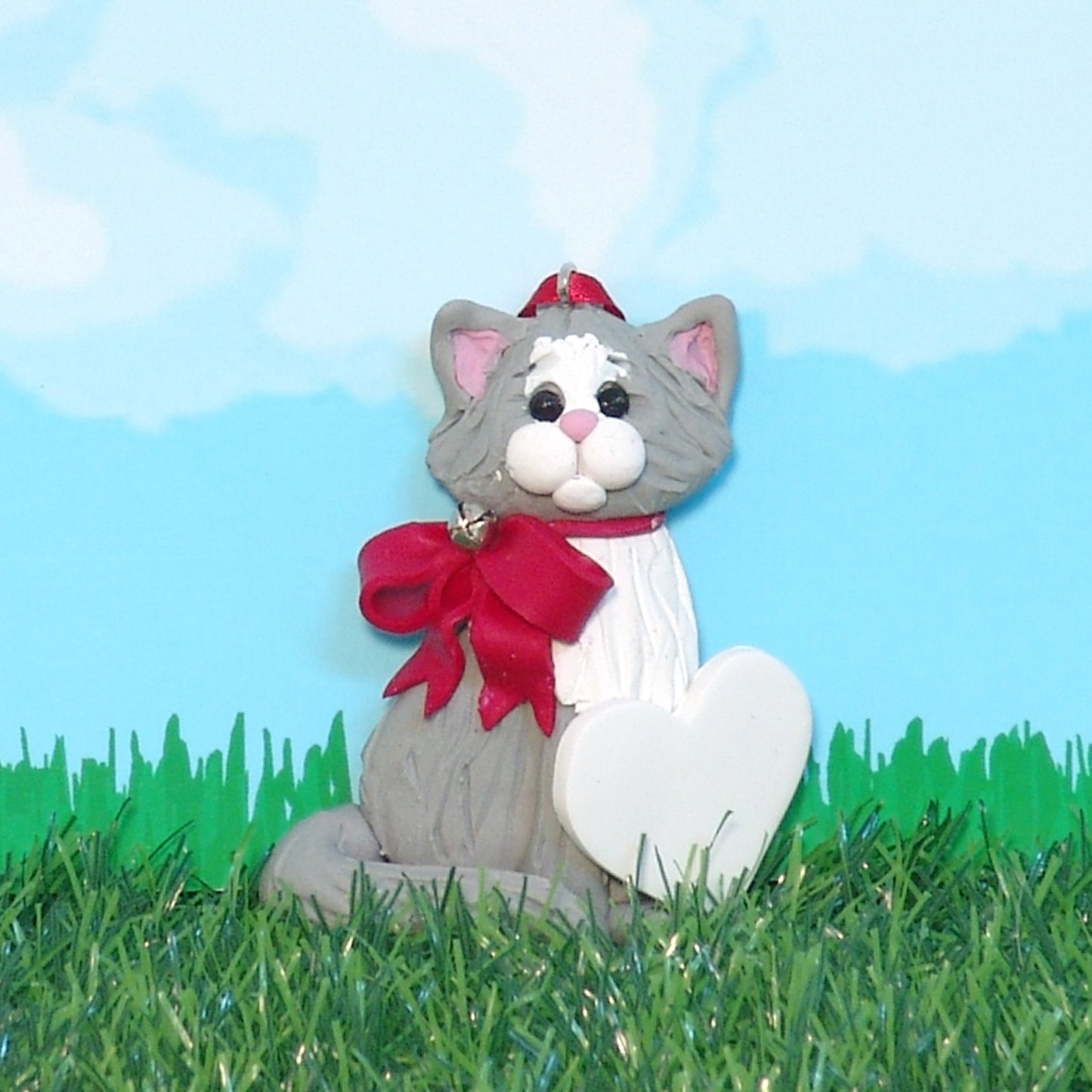 Gray & White KITTY CAT Personalized Christmas Ornament
