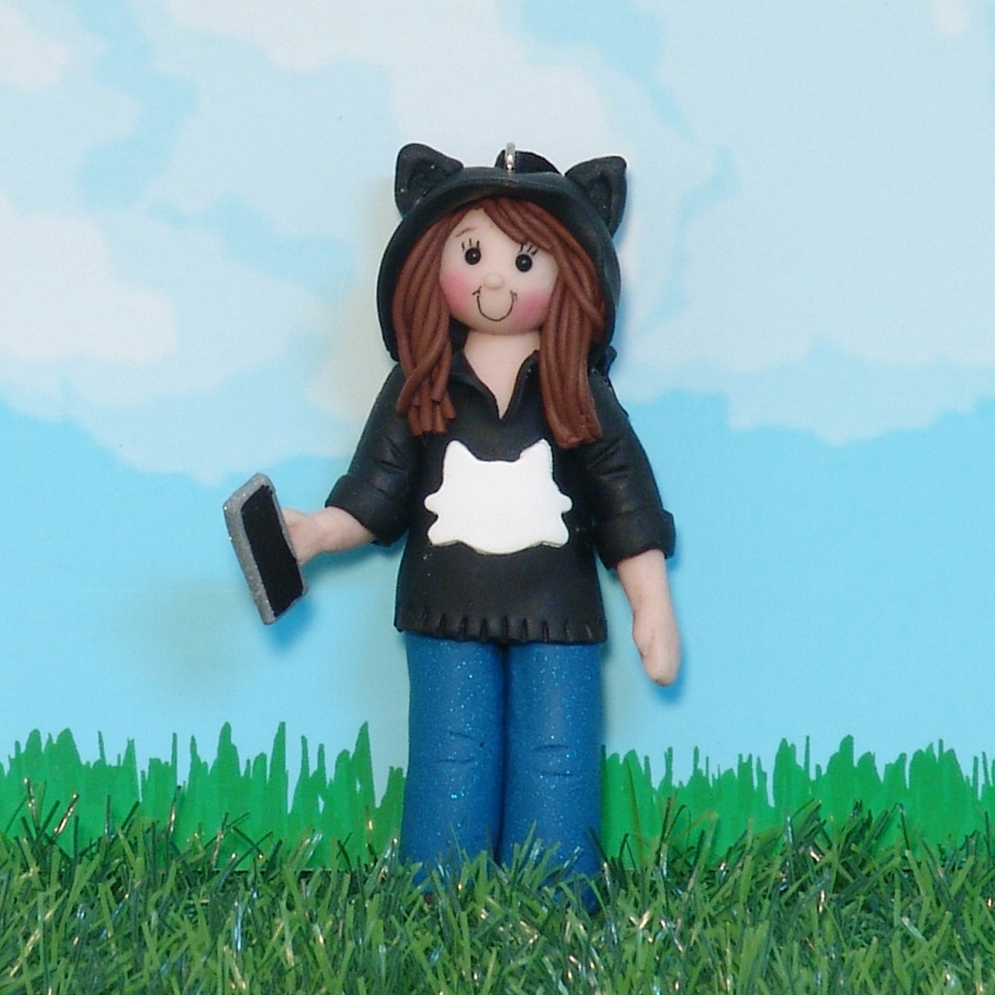 Girl in Cat Hoodie Handmade Christmas Ornament