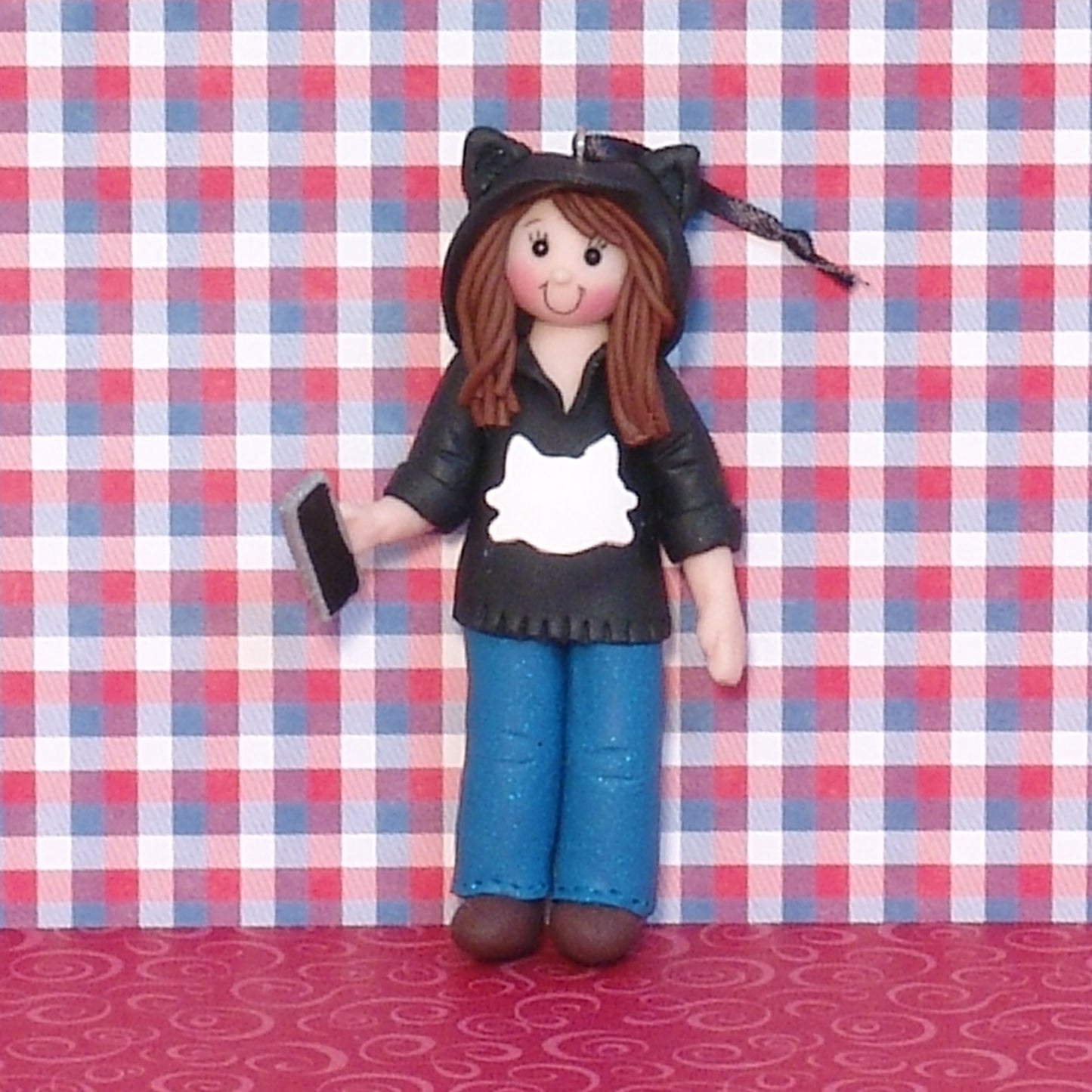 Girl in Cat Hoodie Handmade Christmas Ornament
