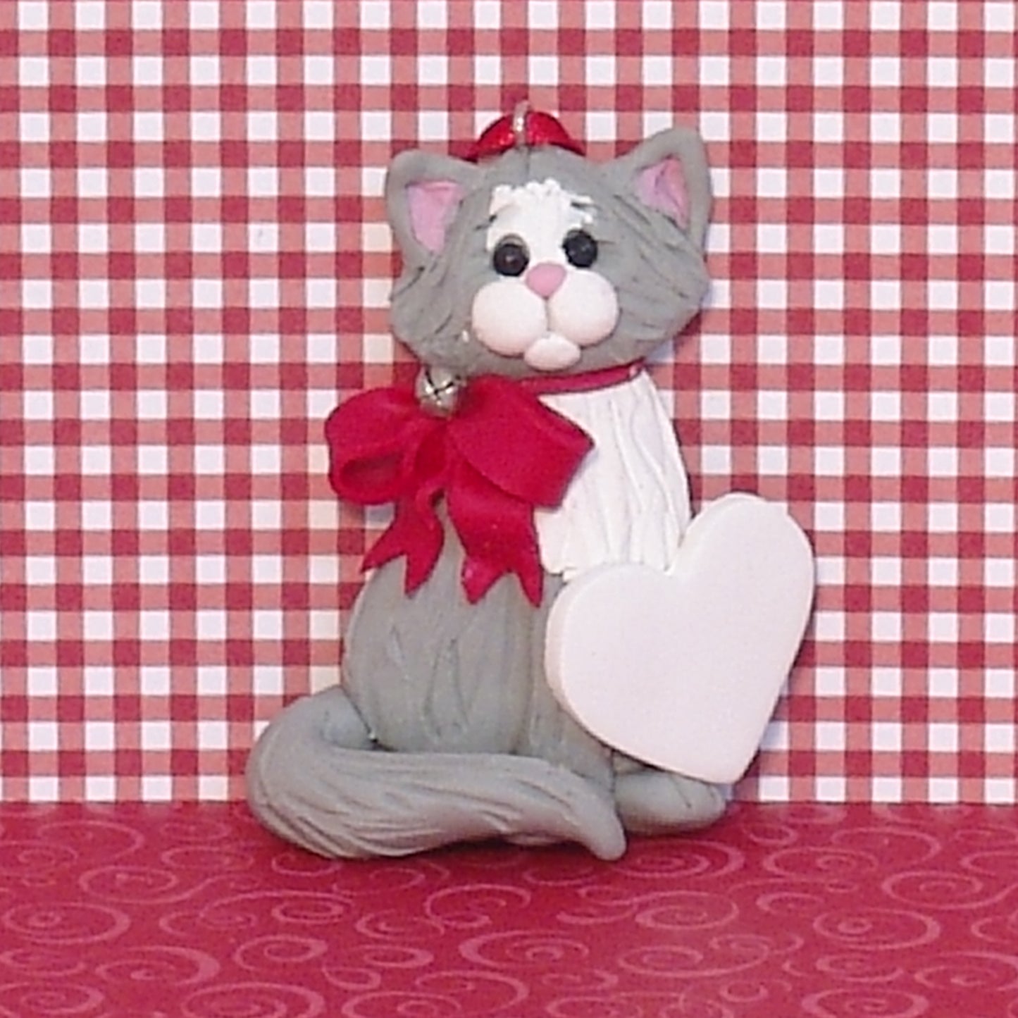 Gray & White KITTY CAT Personalized Christmas Ornament