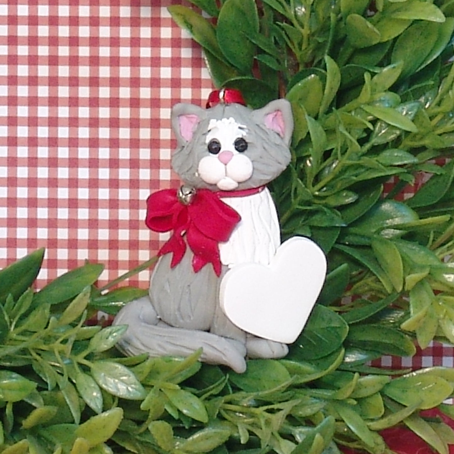 Gray & White KITTY CAT Personalized Christmas Ornament