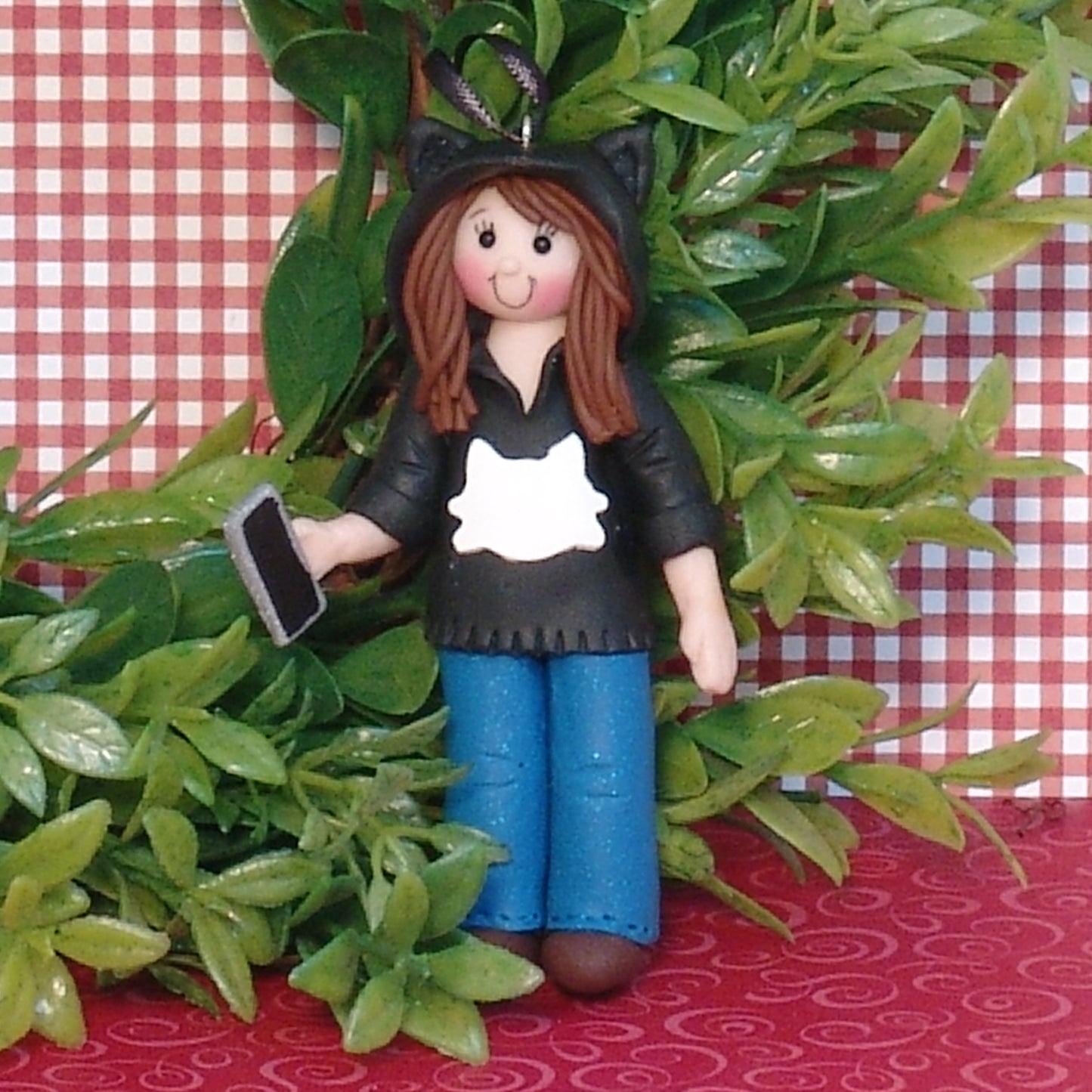 Girl in Cat Hoodie Handmade Christmas Ornament