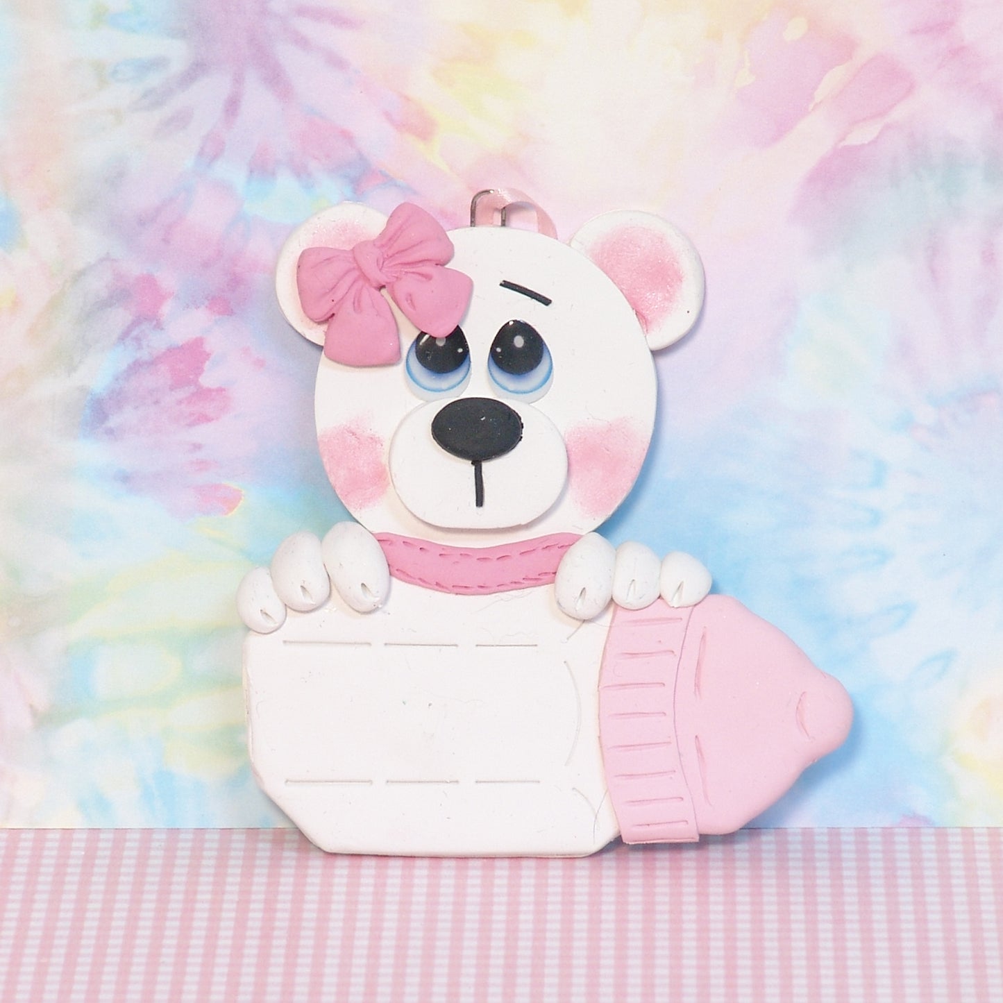 Polar Bear with Baby Bottle Personalized Girl Ornament