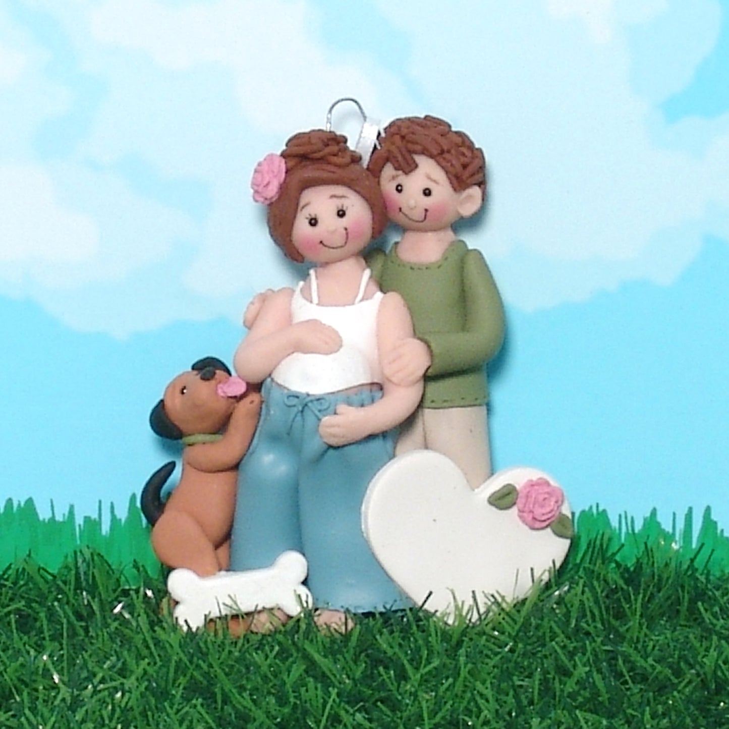Pregnant Couple Expecting Parents Personalized Ornament with Puppy