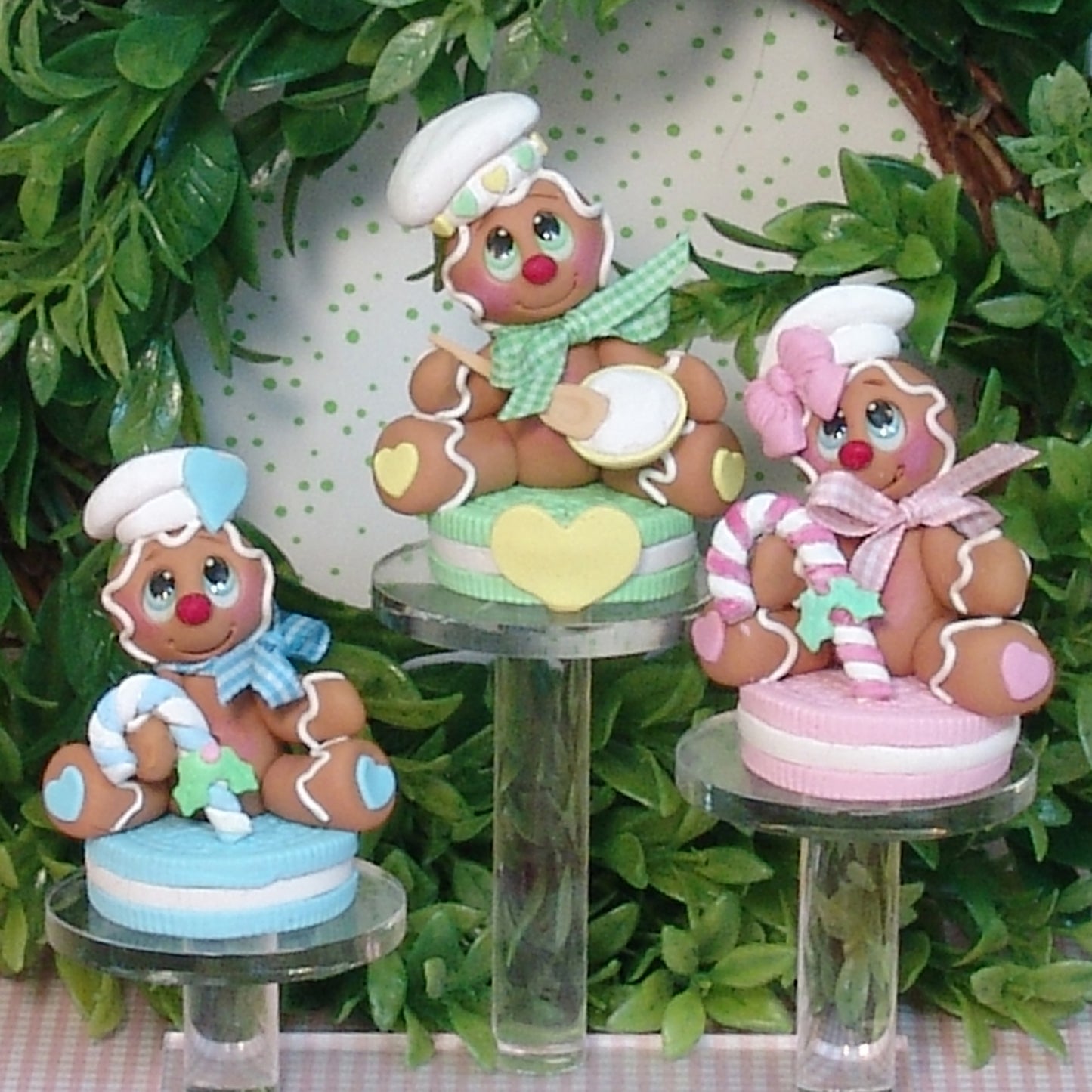 Boy Gingerbread Clay Figure on Blue Cookie Christmas Figurine