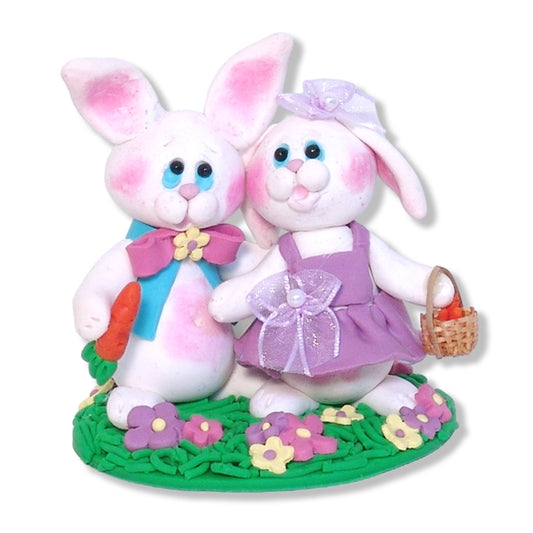 Bunny Rabbit Couple HANDMADE Easter Decor Figurine