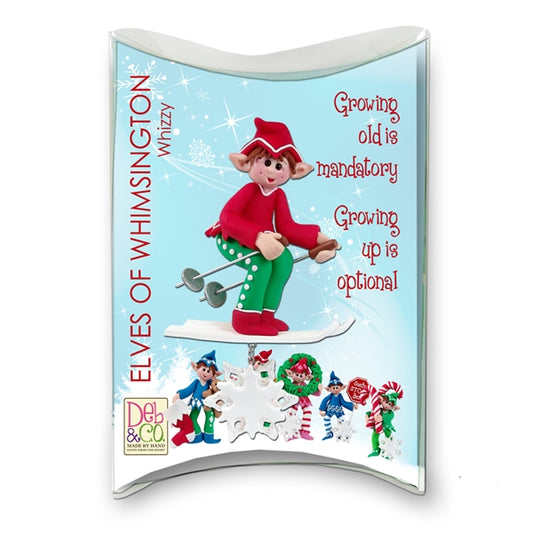 Whizzy the Elf - Personalized Skier Christmas Ornament - in Gift Box