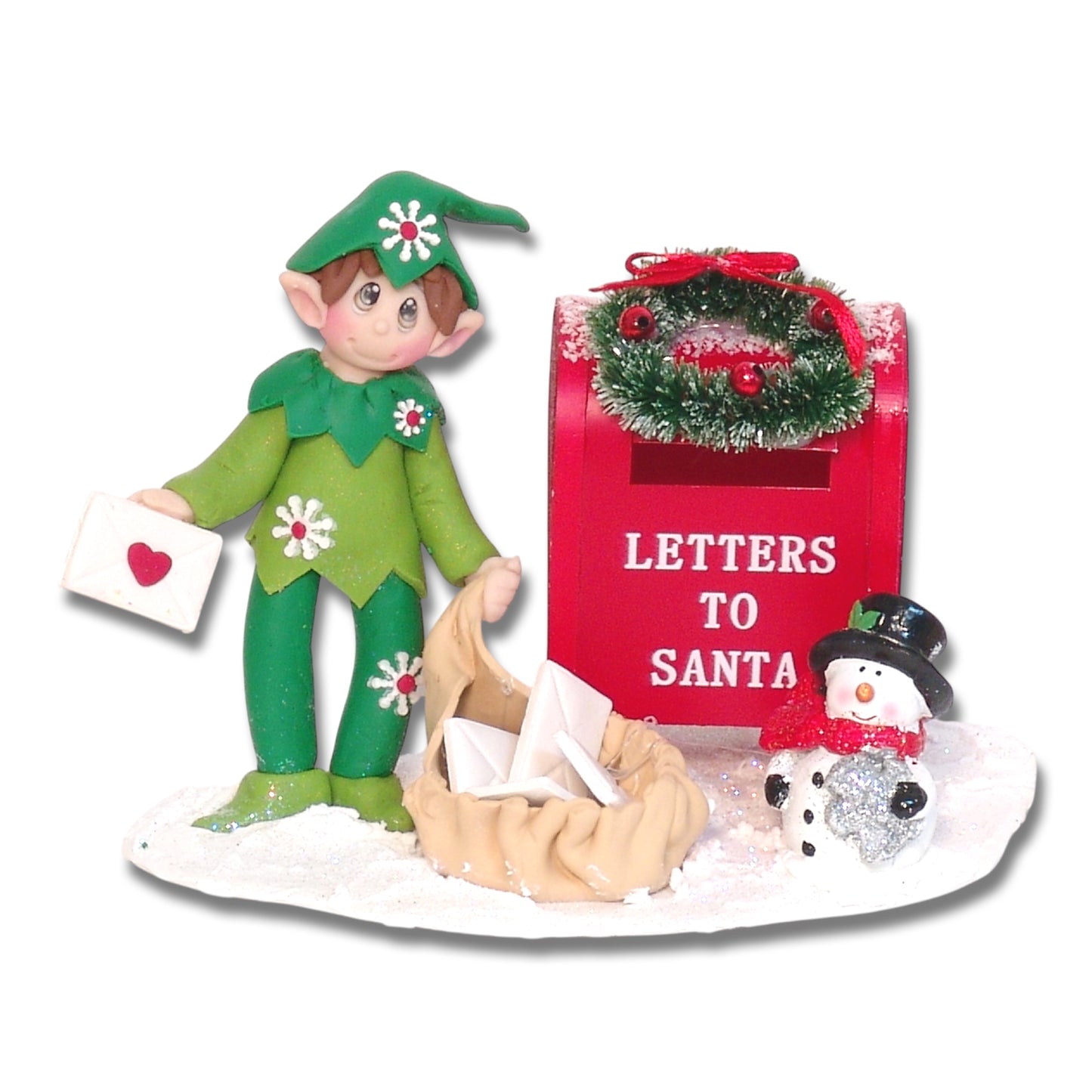 Elliot the Elf with Mailbox and Snowman Figurine