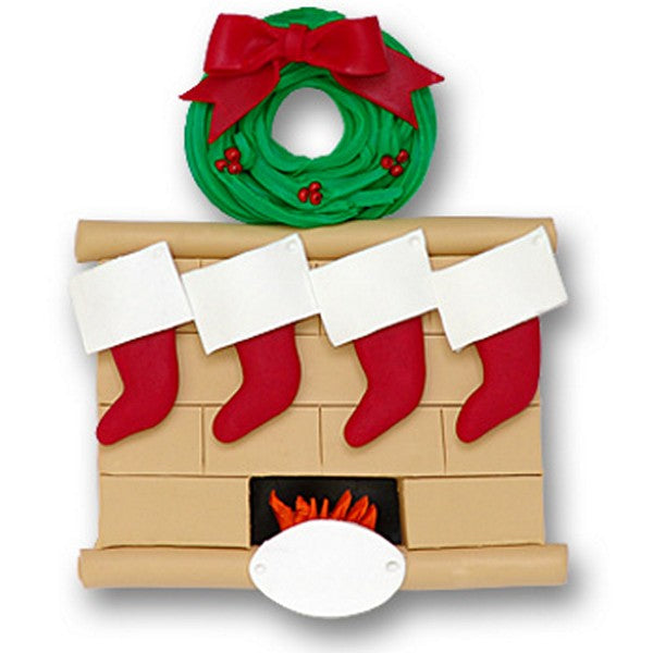 Fireplace w/4 Stockings<br>Personalized Family Ornament