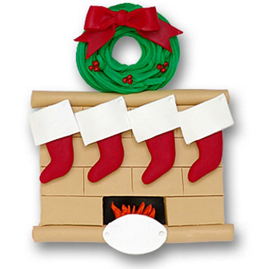 Fireplace w/4 Stockings<br>Personalized Family Ornament