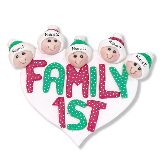 Family First - Family of 5 Handmade Ornament