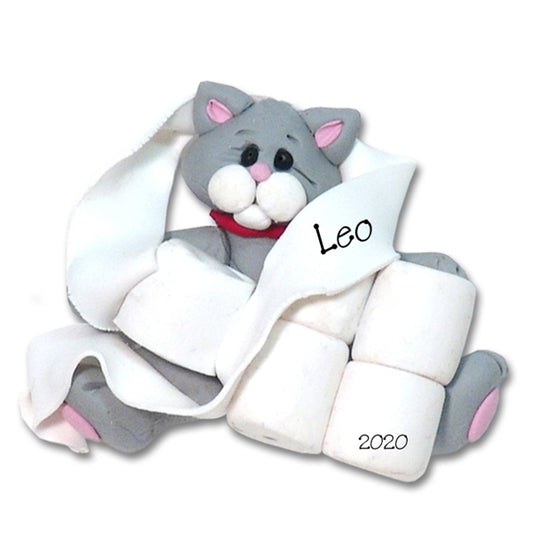 Gray Covid KITTY CAT w/White Muzzle Wrapped in Toilet Paper