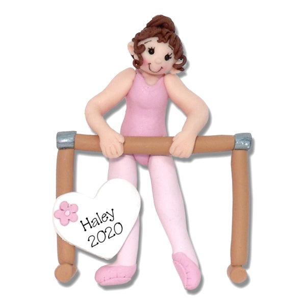 BALLERINA in Pink Leotard Ballet Dancer  Personalized Dance Ornament in Custom Gift Box - Brunette