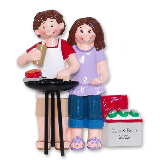 Couple Grilling / Barbeque Personalized Christmas Ornament - RESIN