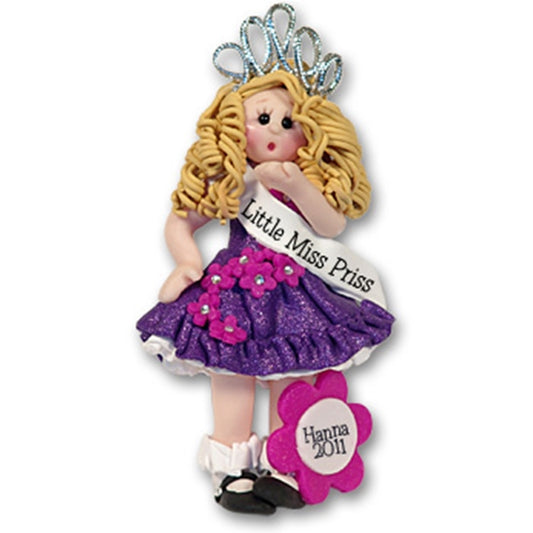 Blonde Beauty Pageant Girl Handmade Polymer Clay Personalized Ornament - Limited Edition