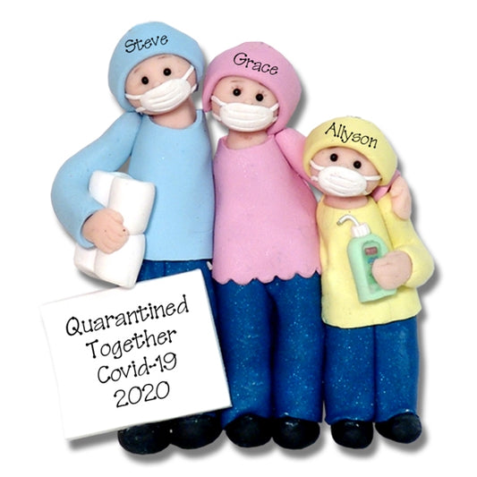 Covid-19 / Corona Virus / Pandemic Family of 3 Ornament Personalized HANDMADE POLYMER CLAY Ornament