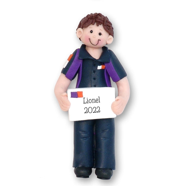 Male FedEx Driver Handmade Polymer Clay Personalized Christmas Ornament  - Brunette
