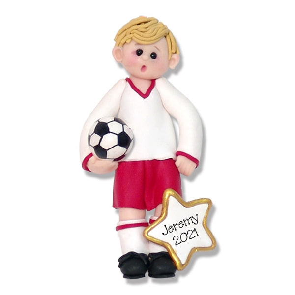 Giggle Gang Boy Soccer Player Handmade Polymer Clay Ornament(Blonde #2) - Limit Edition