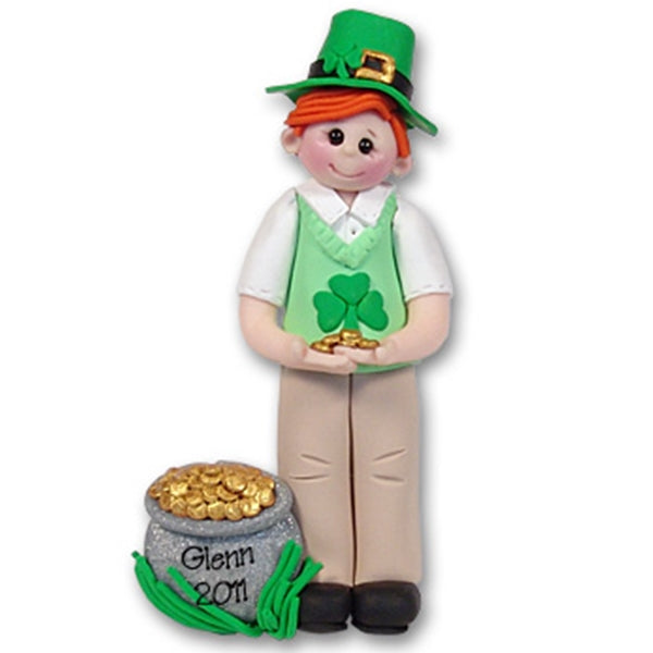 St. Patty's Day Irish Boy Handmade Polymer Clay Personalized Ornament-in Gift Box