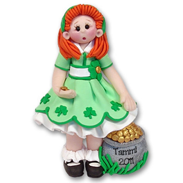 St. Patty's Day Irish Girl Handmade Polymer Clay Personalized Ornament-in Gift Box