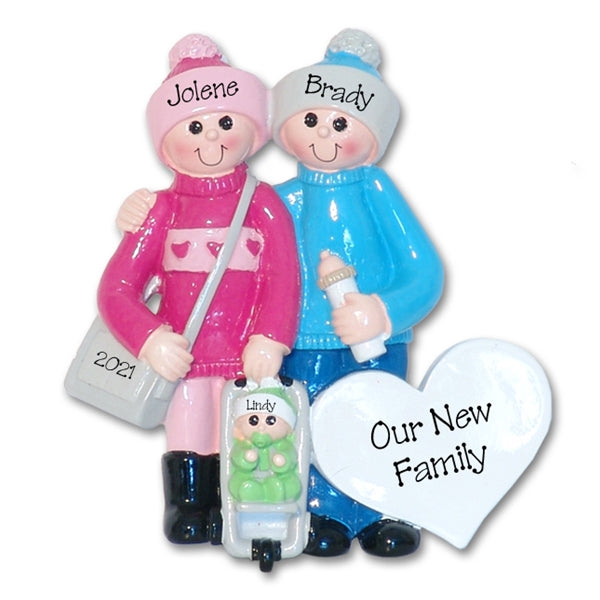Giggle Gang New Parents with Baby in Stroller - Personalized Ornament - RESIN