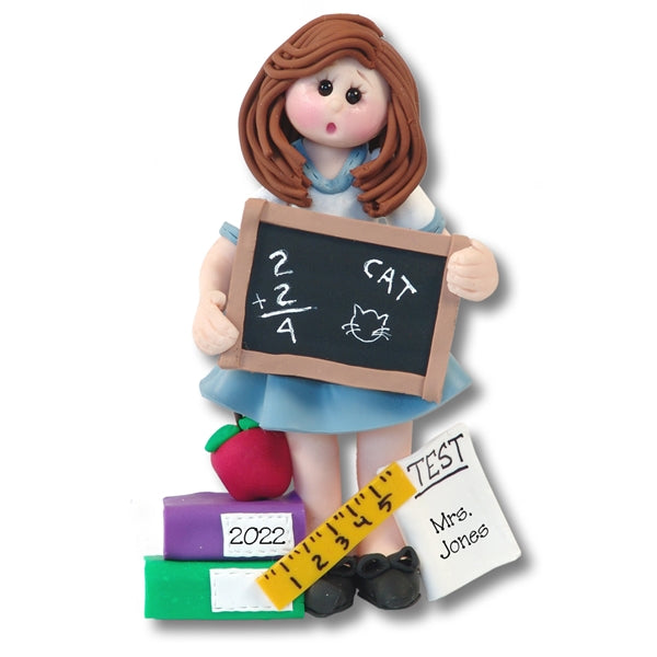 Female TEACHER Handmade Polymer Clay Personalized Christmas Ornament in Custom Gift Box