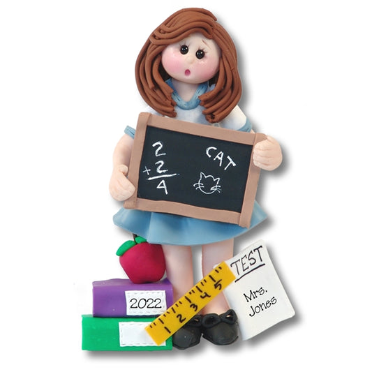 Female TEACHER Handmade Polymer Clay Personalized Christmas Ornament in Custom Gift Box